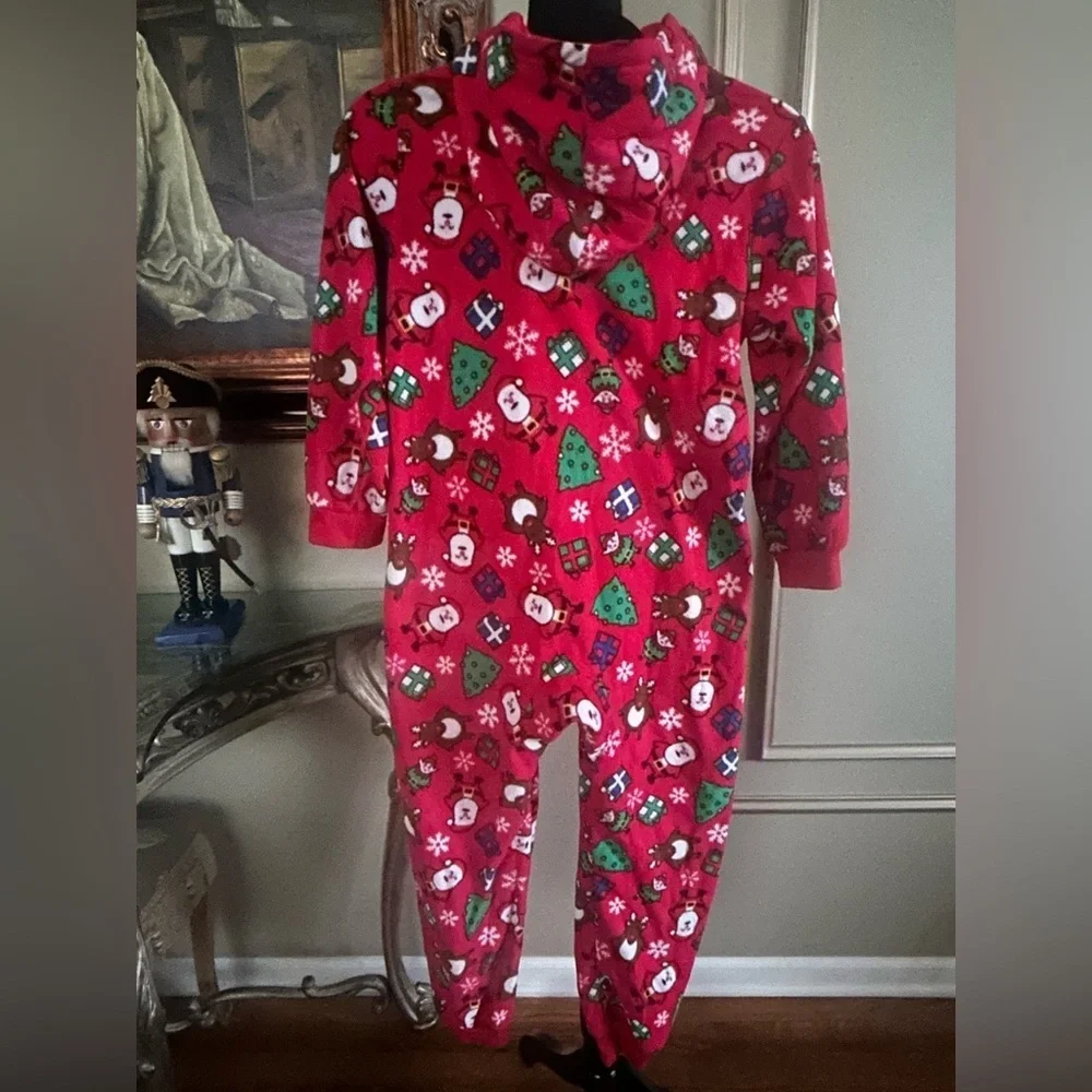 The Children’s Place Red Christmas Hooded Fleece One-Piece Pajamas Kids Size 7/8